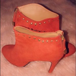 Red, gold stud booties